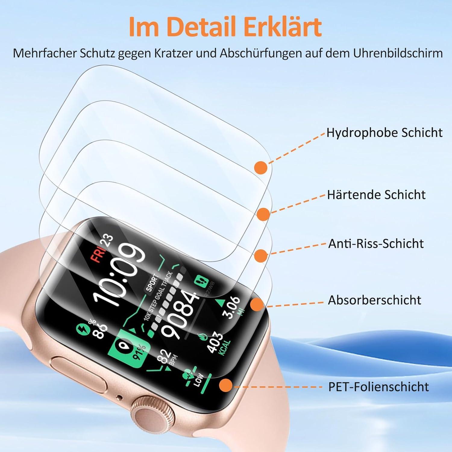 Agedate Panzerglas Apple Watch Series 4/5/6/se 44mm Schutzfolie 4 Stück TPU Displayschutz iWatch se 44mm folie