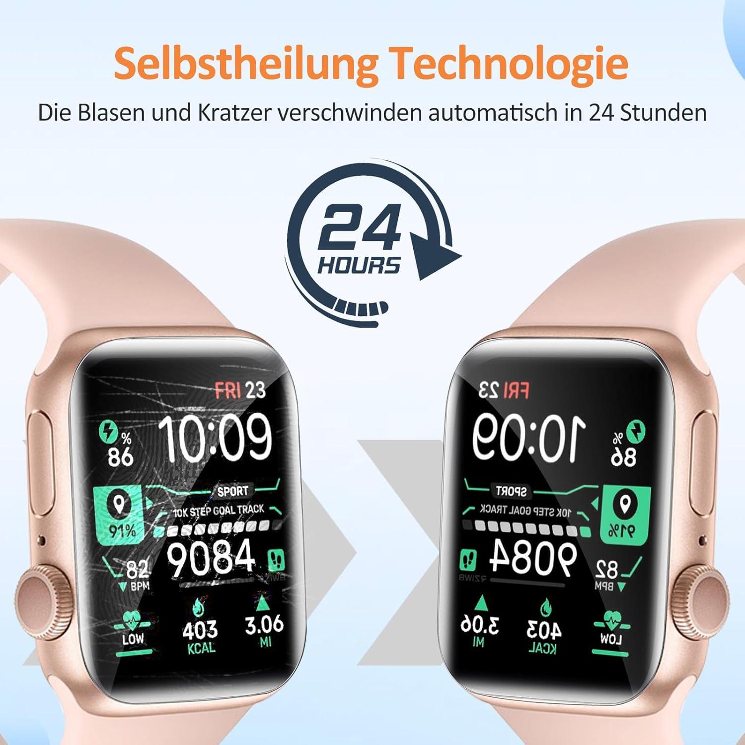Displayschutzfolie Apple Watch 6 44mm Panzerfolie 4 Stück Blasenfrei