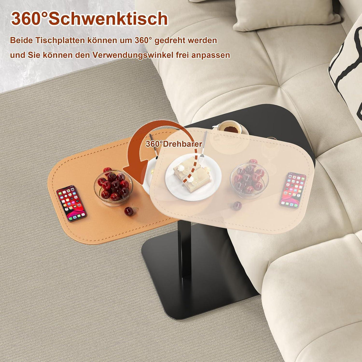Verstellbarer C-Form Beistelltisch mit 360° Drehung & Dual Desktop