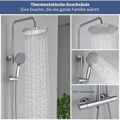 Thermostat Duschsystem Komplettset mit Regendusche & Handbrause