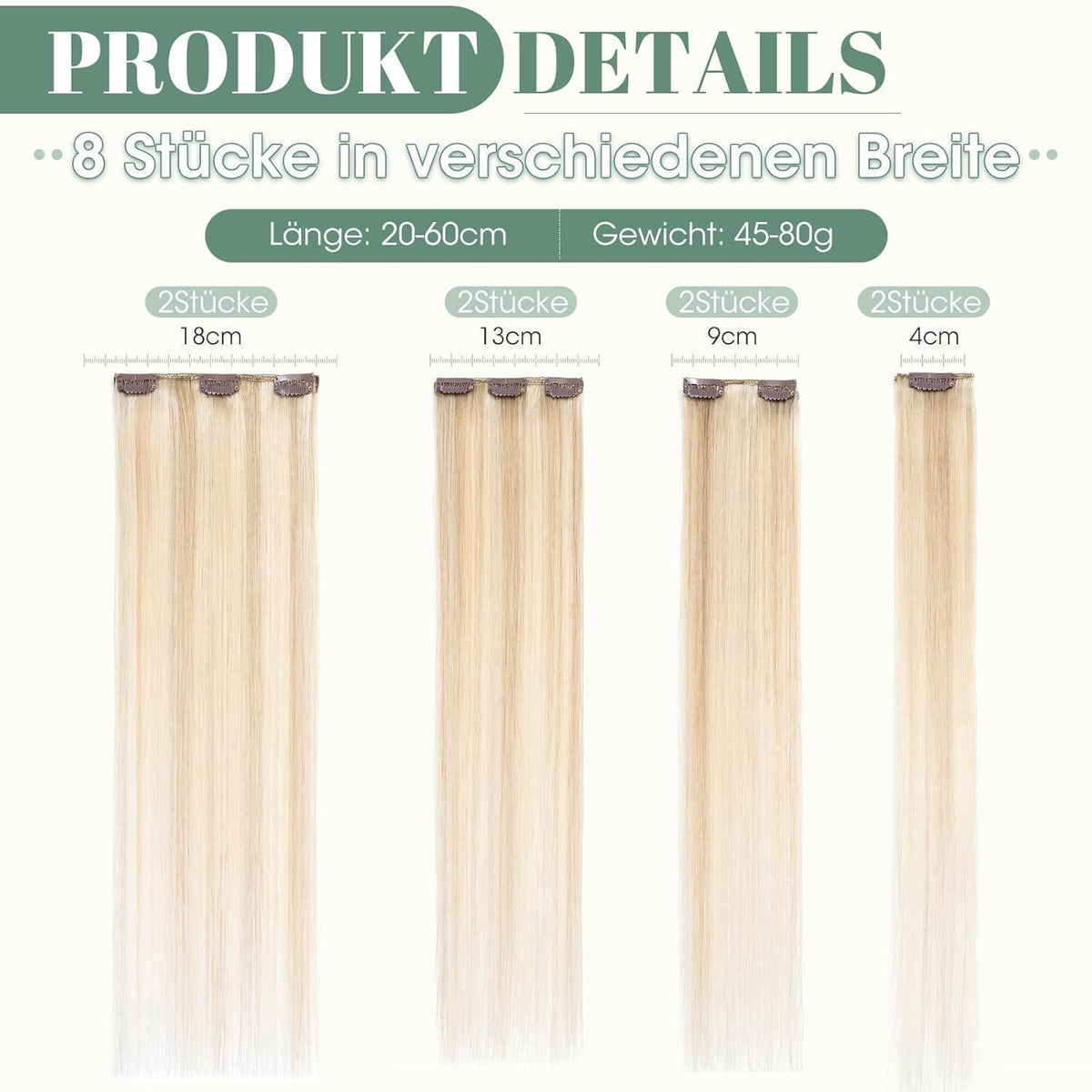 Echthaar Clip ins Extensions #18/613 Blond 25cm - 8 Stück