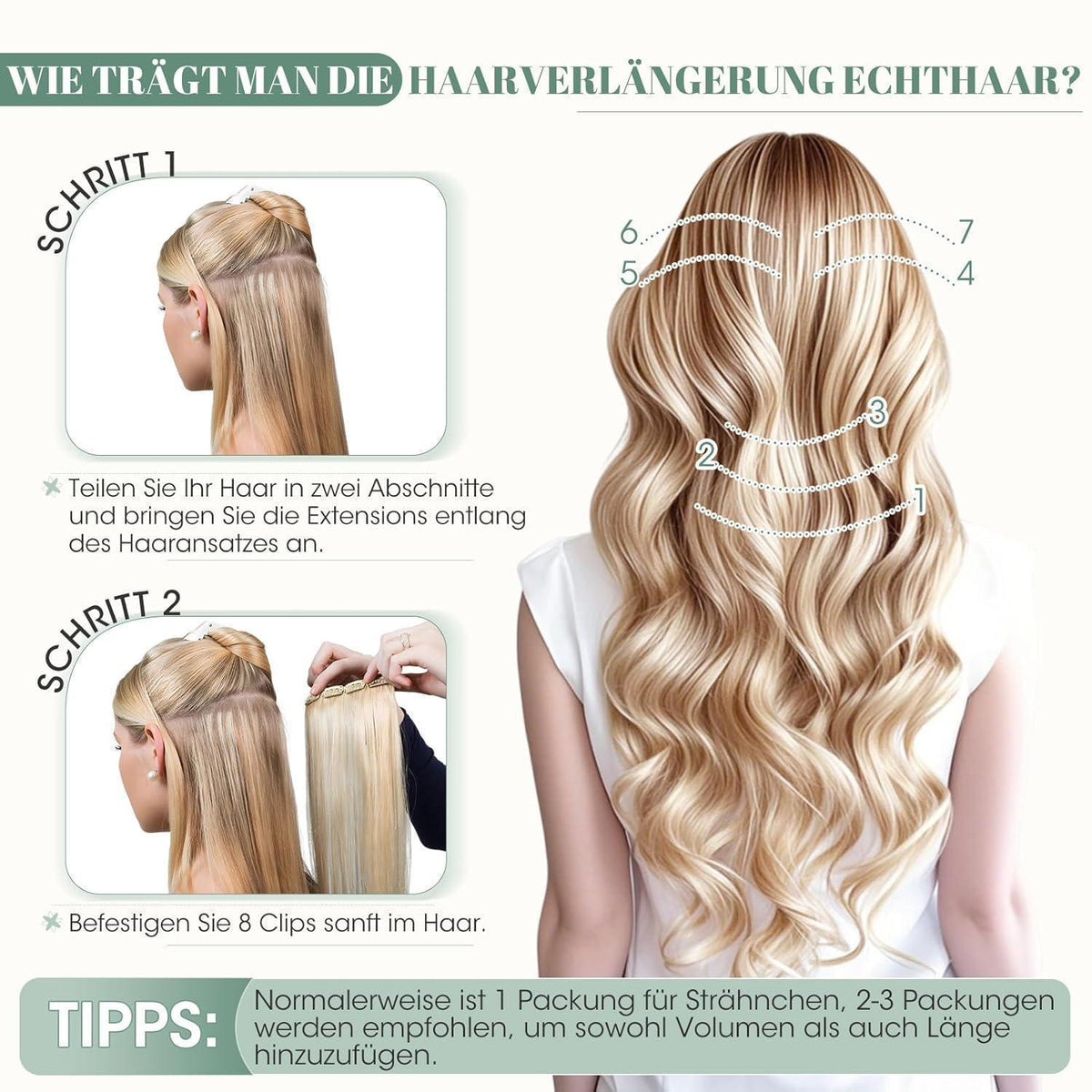 Echthaar Clip ins Extensions #18/613 Blond 25cm - 8 Stück