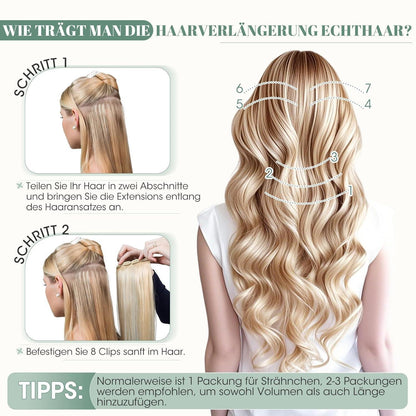 Echthaar Clip ins Extensions #18/613 Blond 25cm - 8 Stück