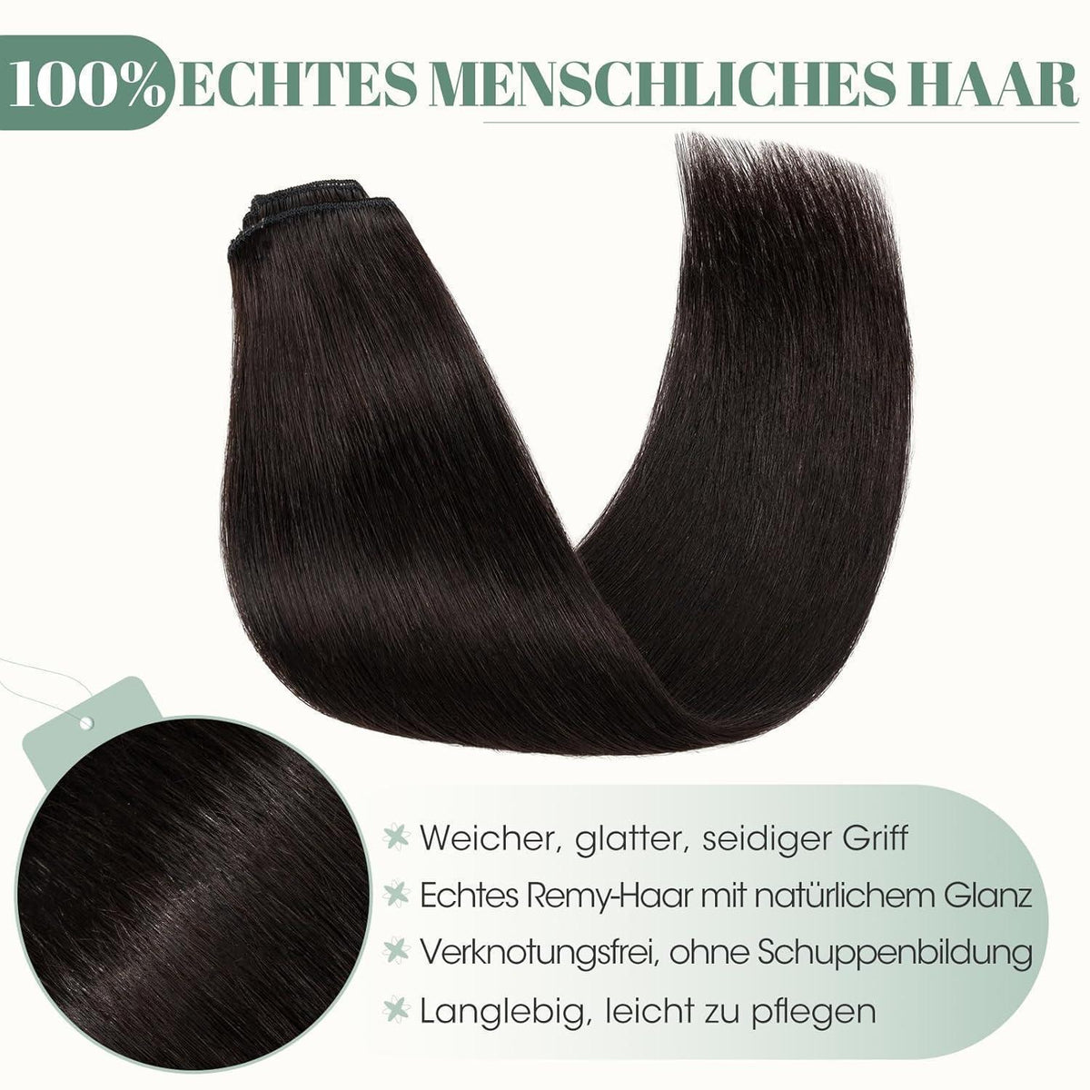 Echthaar Clip ins Haarverlängerung Schwarz 50cm - 8 Stück