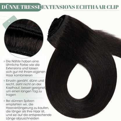 Echthaar Clip ins Haarverlängerung Schwarz 50cm - 8 Stück