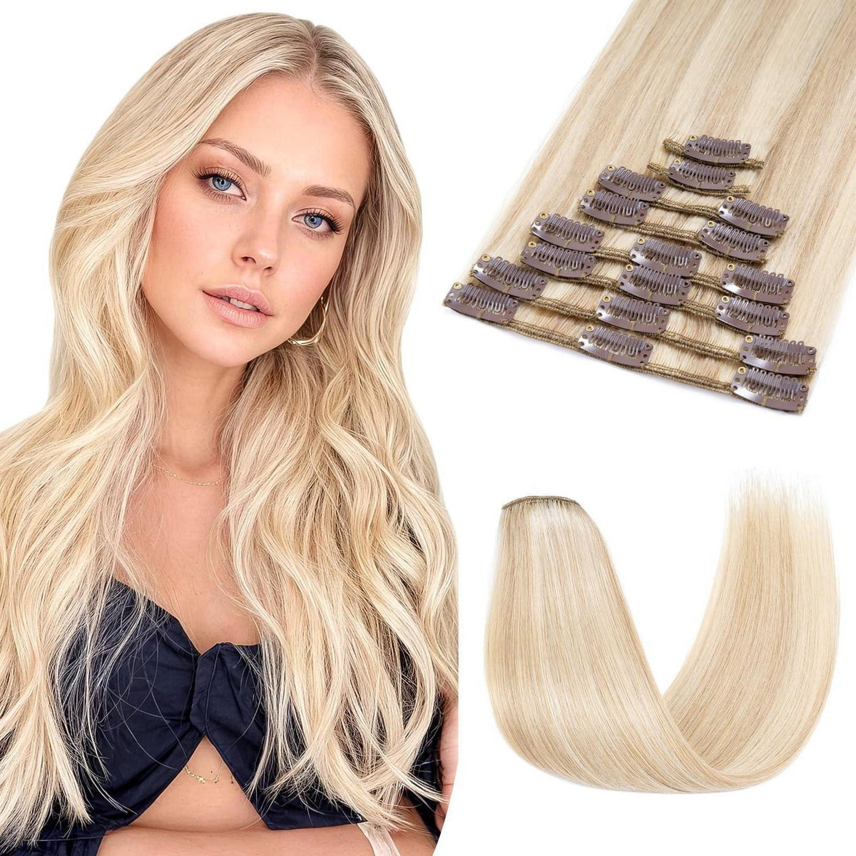 Echthaar Clip ins Extensions #18/613 Blond 45cm - 8 Stück