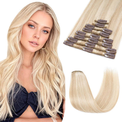 Echthaar Clip ins Extensions #18/613 Blond 60cm - 8 Stück