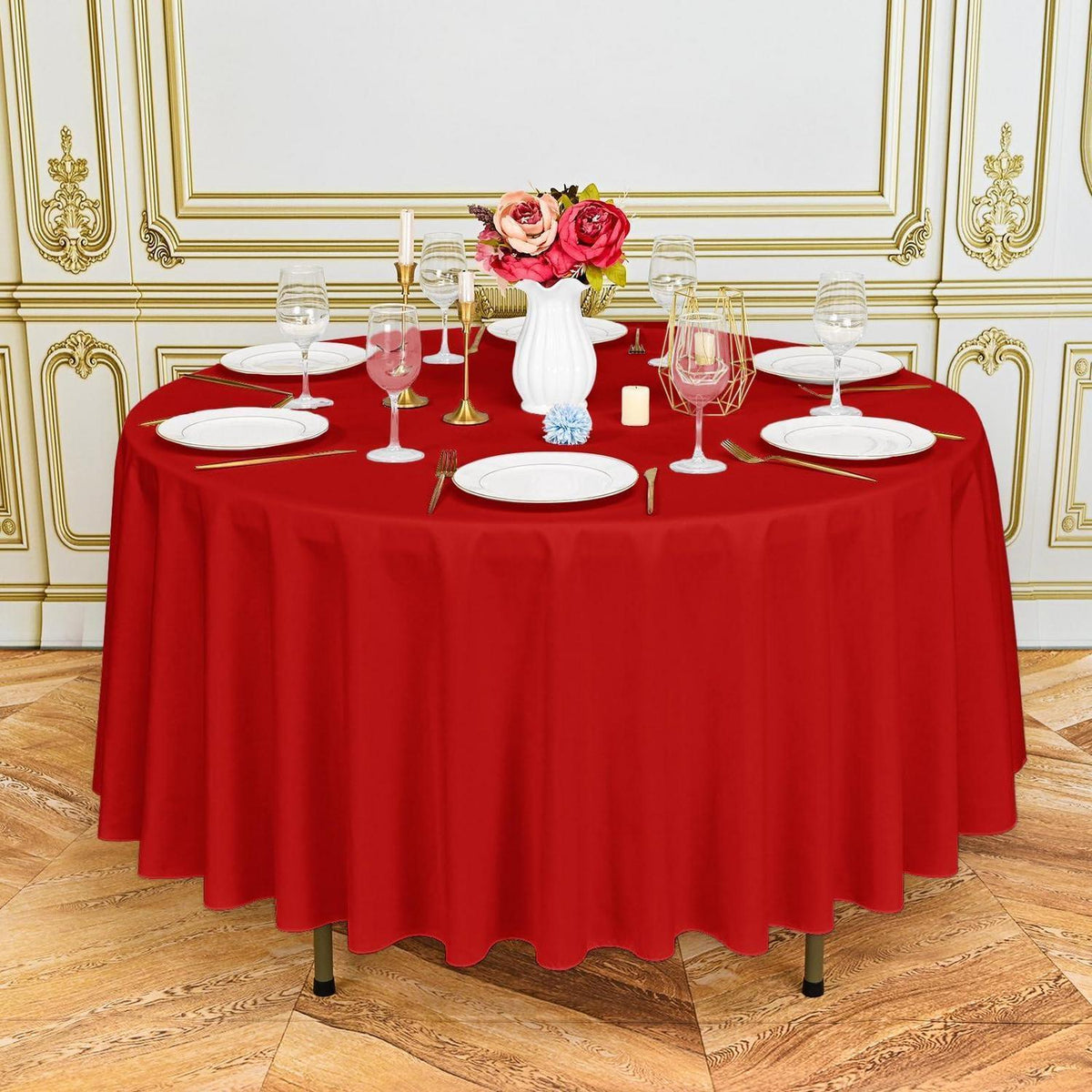 6x Runde Tischdecke Rot, 228 cm – Waschbar & Wiederverwendbar