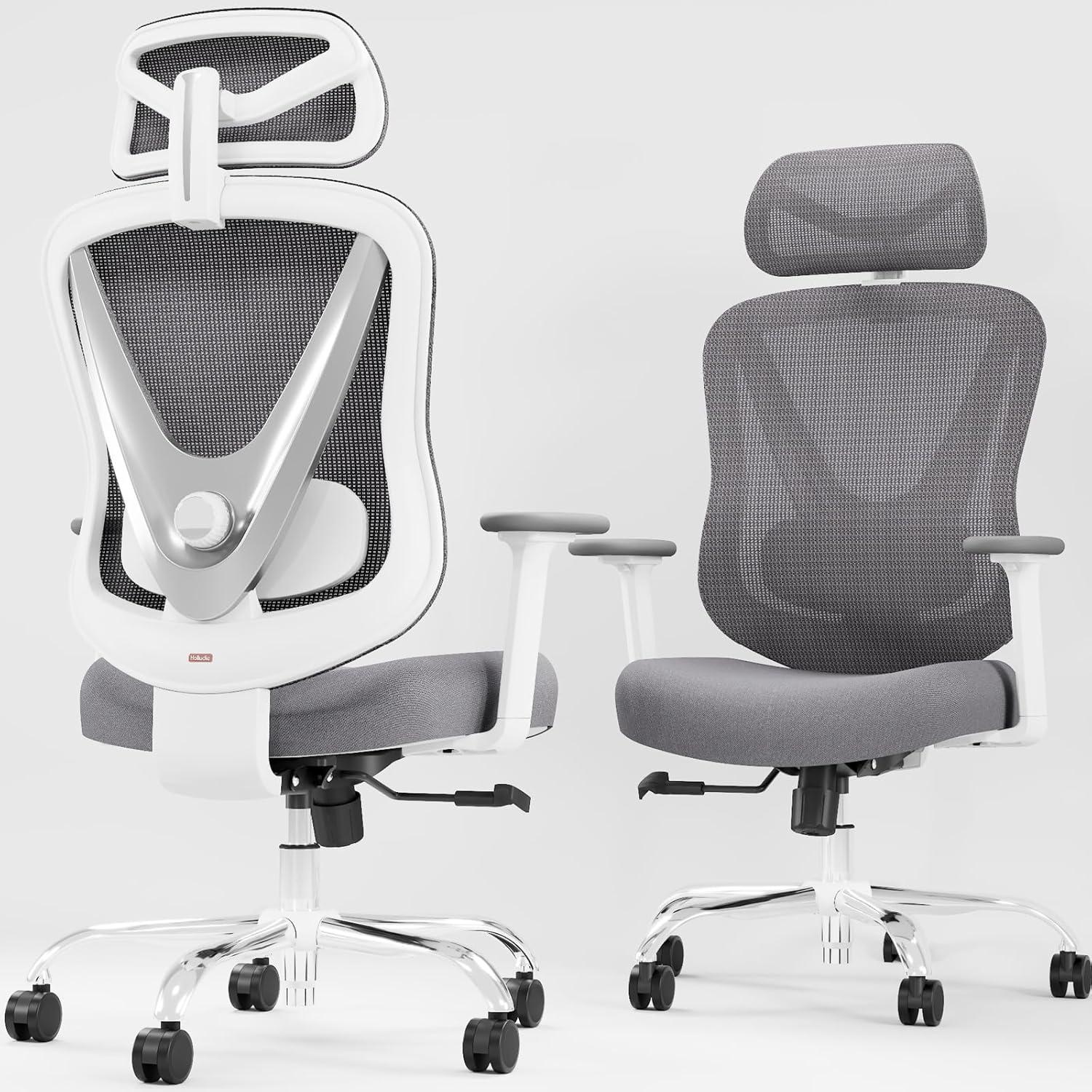 Ergonomischer Bürostuhl Weiß 3D Lendenstütze 3D Armlehnen