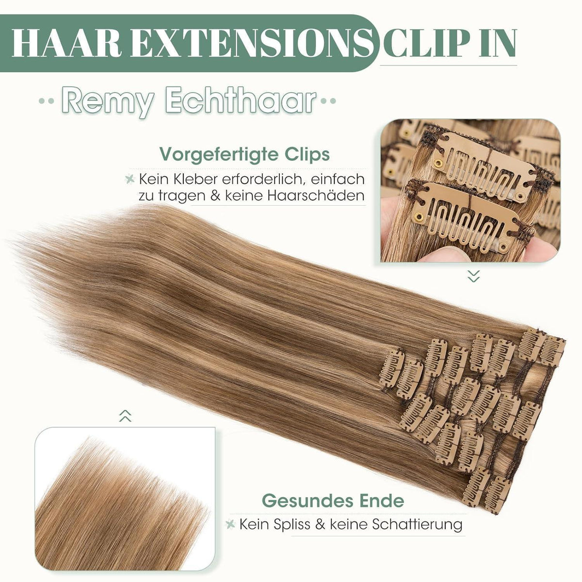 Clip in Echthaar Extensions 45cm #4/27 Blond