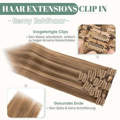 Clip in Echthaar Extensions 45cm #4/27 Blond