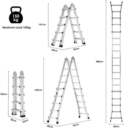 Aluleiter Mehrzweckleiter 4.8M Teleskopleiter 3-in-1