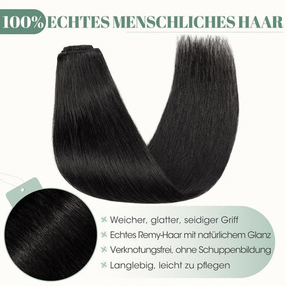 Echthaar Clip ins Haarverlängerung #1 Lackschwarz 50cm - 8 Stück