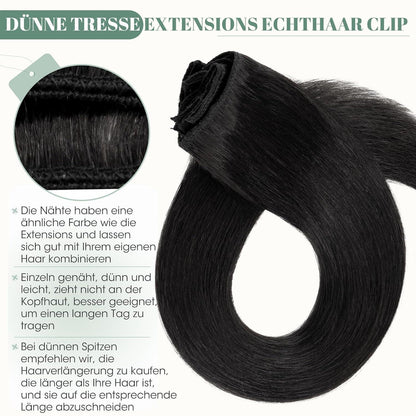Echthaar Clip ins Haarverlängerung #1 Lackschwarz 50cm - 8 Stück