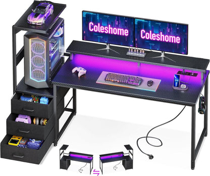 LED Gaming Schreibtisch mit Schubladen und Monitorständer