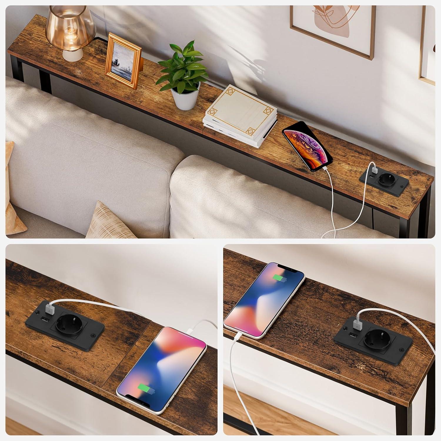 Konsolentisch mit Steckdosenleiste und USB-Anschlüssen, schmaler