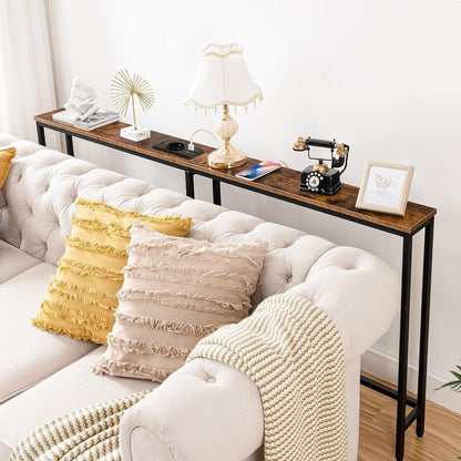 HOOBRO Schmaler Konsolentisch mit Steckdosenleiste und Ladestation, Vintage-Industriestil
