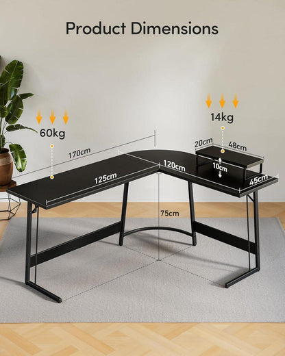 Eckschreibtisch Gaming Tisch L Form 170 x 120 cm Monitorständer
