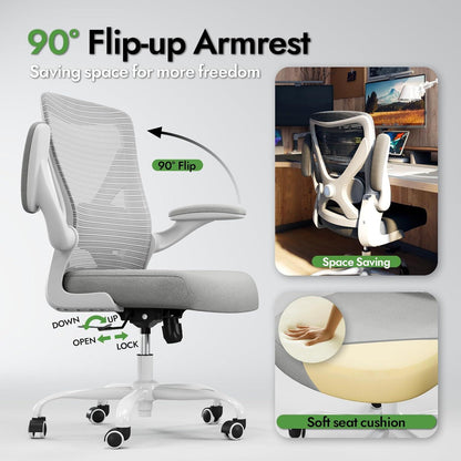 Ergonomischer Bürostuhl mit Lendenwirbelstütze und Mesh, Grau