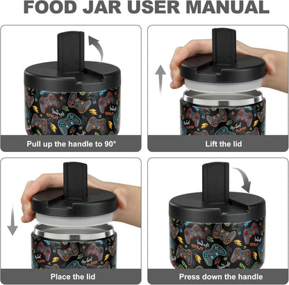 Thermobehälter 350ml Edelstahl Kinder Lunchbehälter Schwarz