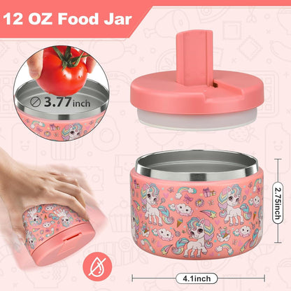 Itslife Thermobehälter 350ml Edelstahl Kinder Lunchbox auslaufsicher Isolierung Pink Einhorn