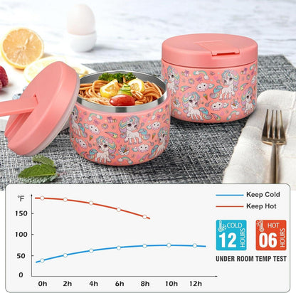 Thermobehälter 350ml Kinder Lunchbox Edelstahl Isolierung Pink-Einhorn