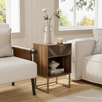 Nachttisch mit Eichenschublade Nussbaum Holz für Wohnzimmer