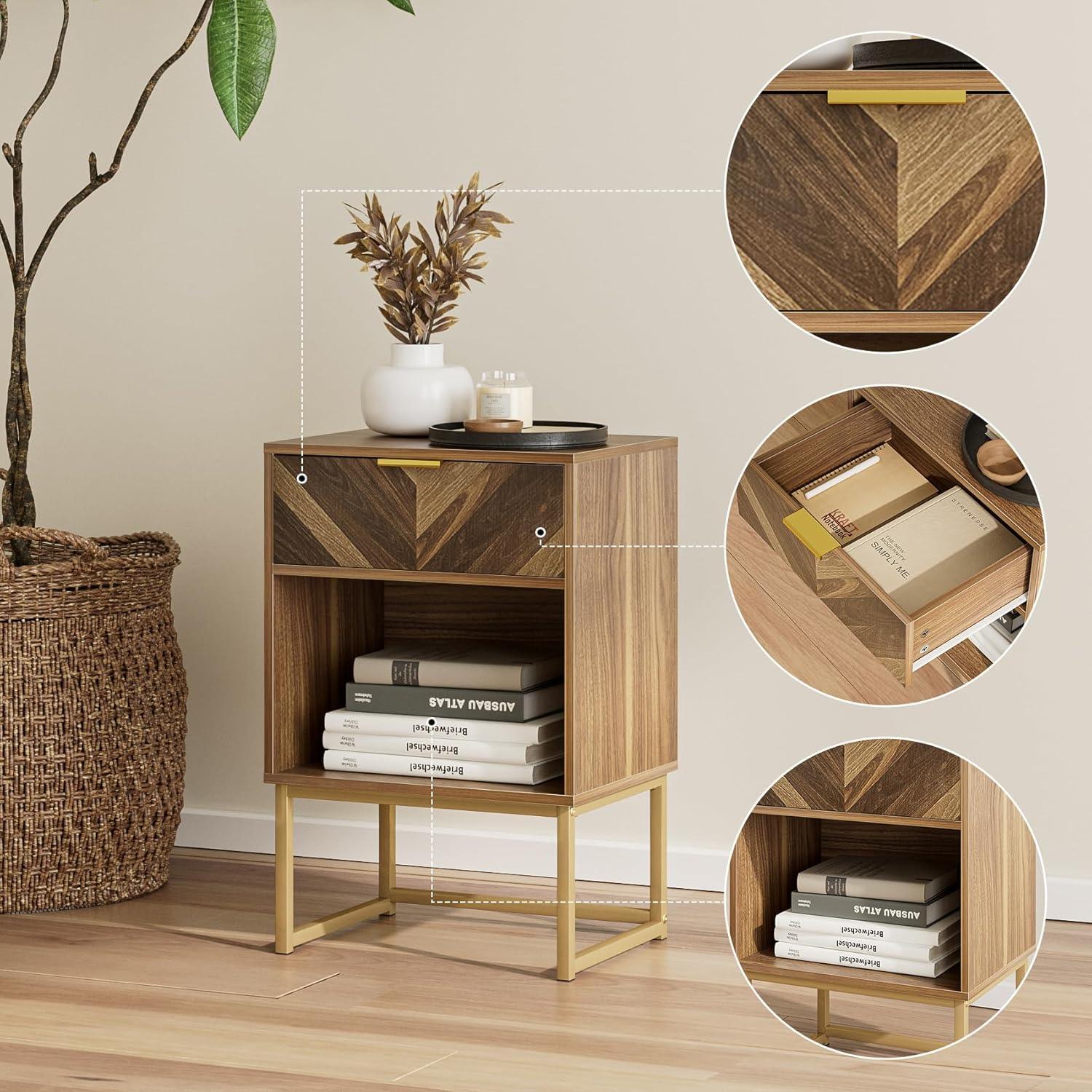 Nachttisch mit Eichenschublade Nussbaum Holzdesign