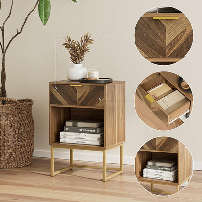 Nachttisch mit Eichenschublade Nussbaum Holzdesign