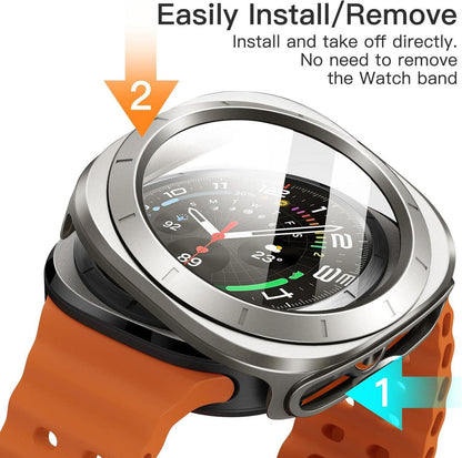 JETech Samsung Galaxy Watch Ultra 47mm Hülle Schutzfolie Titan Natur 2 Stück