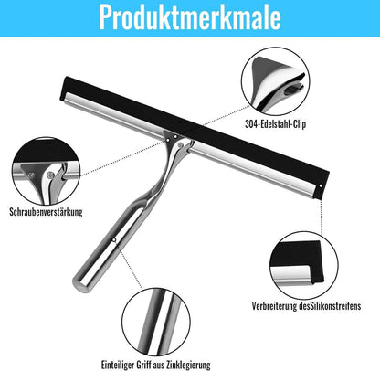 Duschabzieher Edelstahl mit Halterung Silikonlippen & Schraubendreher