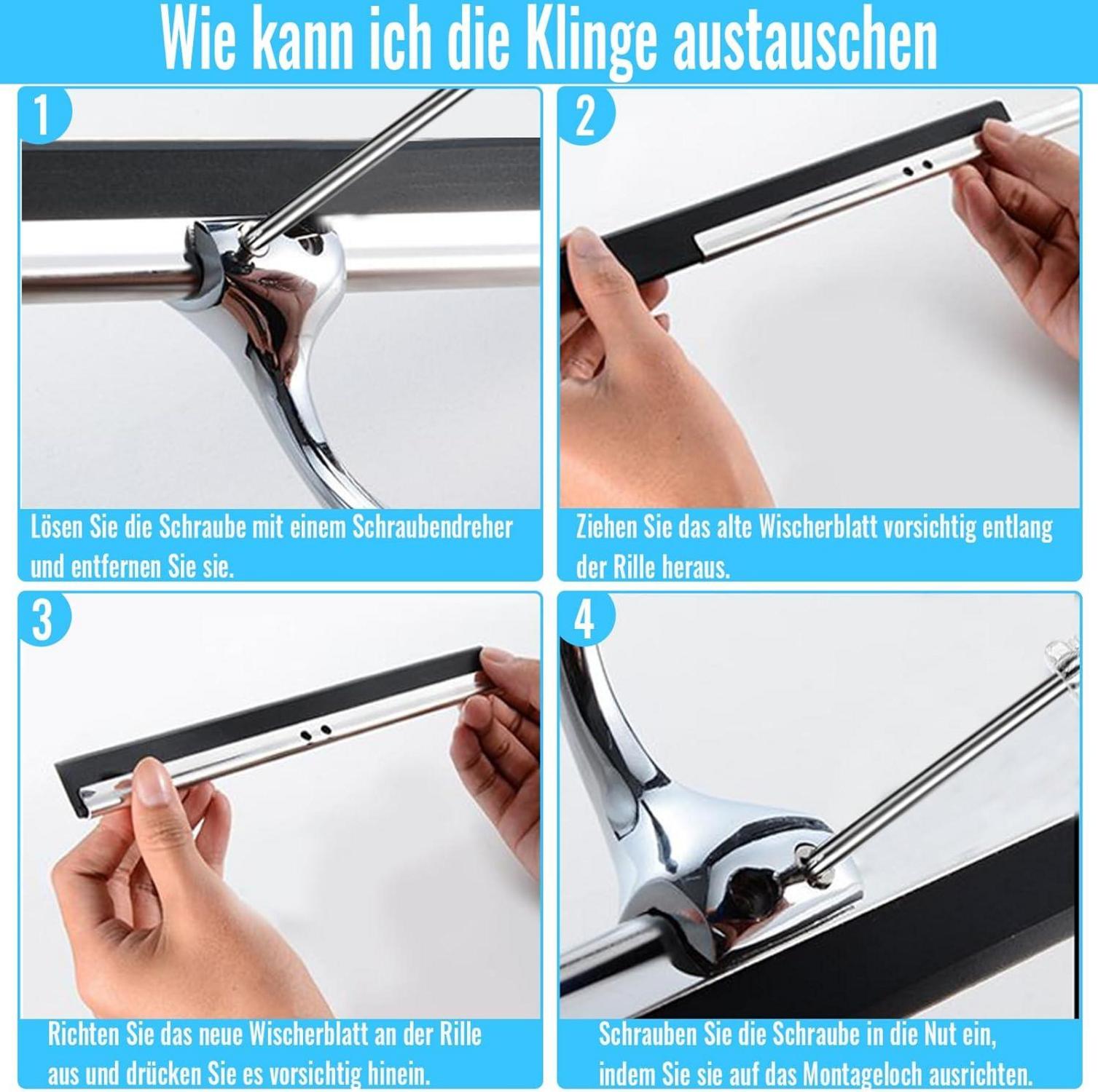 25CM Duschabzieher Edelstahl Halterung 3 Silikonabstreiflippen Schraubendreher