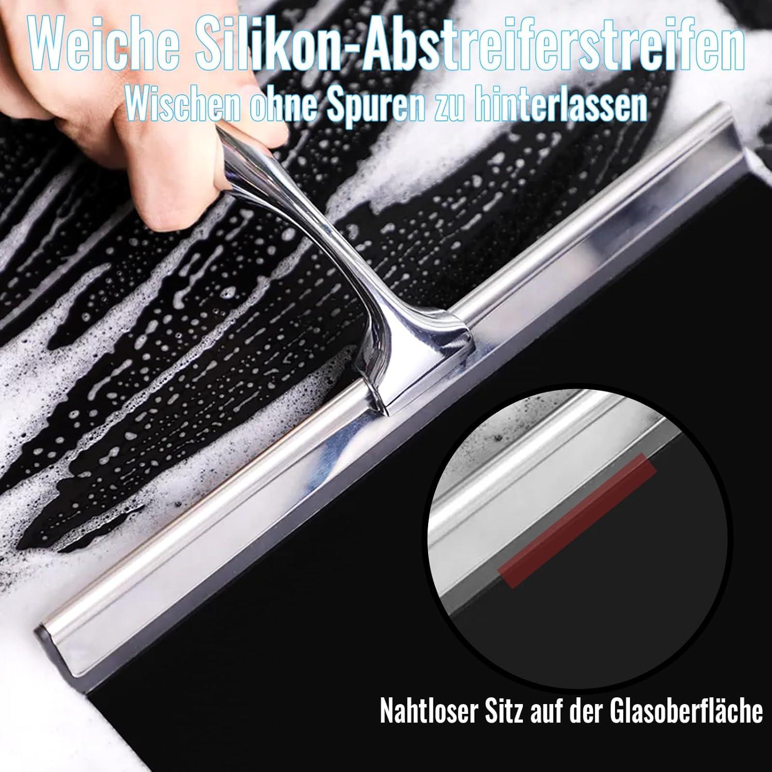 25CM Duschabzieher Edelstahl Halterung Glaswischer Silikonabstreiflippen