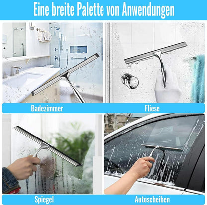 25CM Duschabzieher Edelstahl Halterung Glaswischer Silikonabstreiflippen