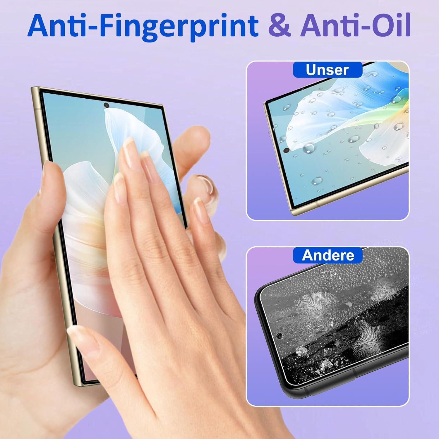 2x Panzerglas Samsung Galaxy S24 Ultra 5G Schutzfolie 9H Härte Blasenfrei Fingerabdruck-ID 3D Full Cover Displayfolie