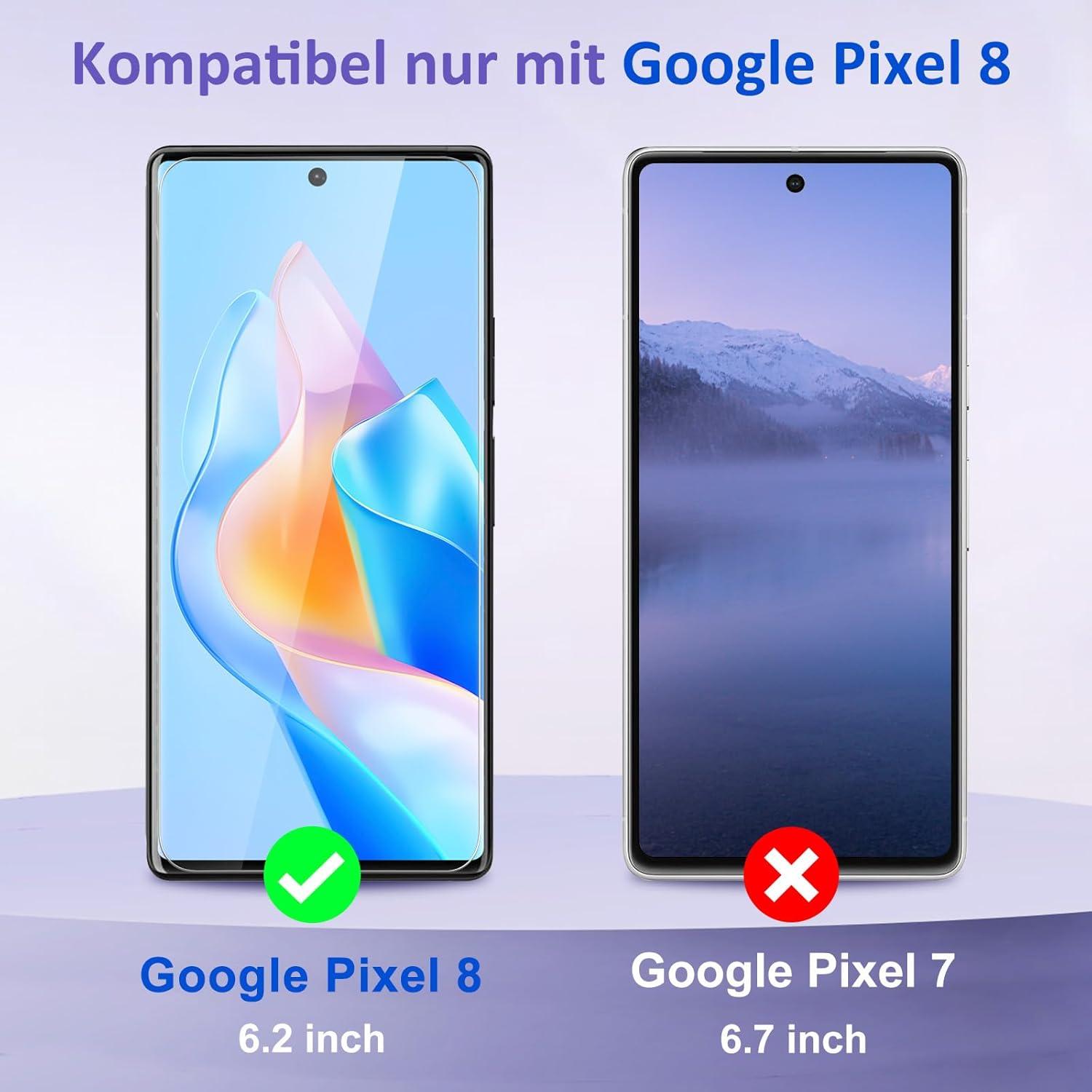 2er Set Panzerglas Google Pixel 8 Schutzfolie 9H Härte
