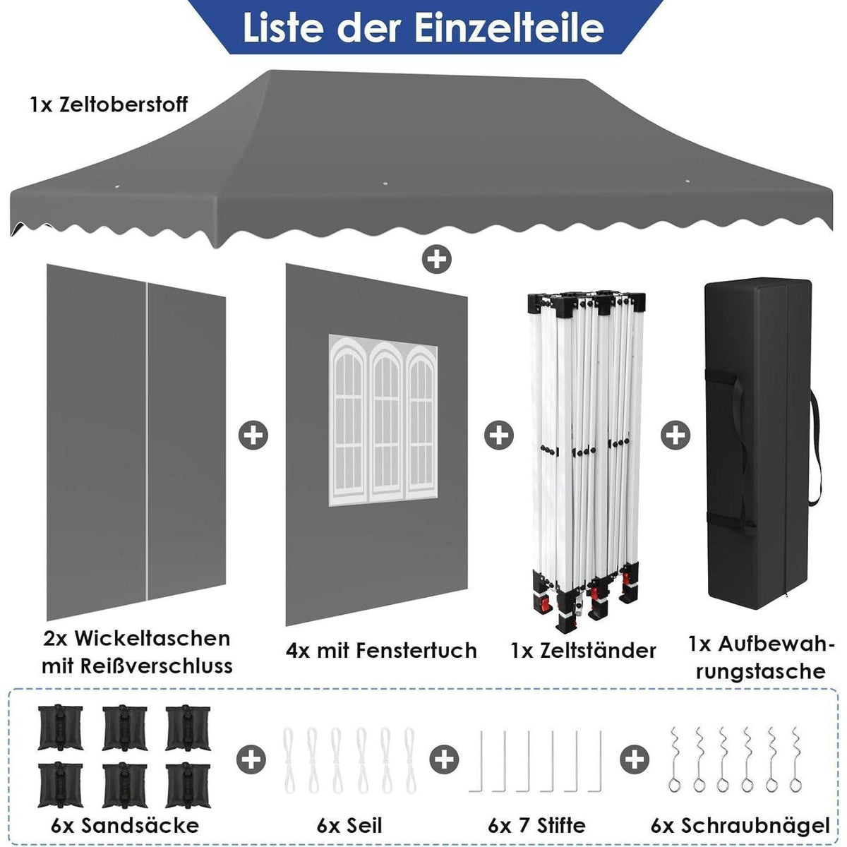 Faltpavillon 3x6m – Wasserdicht, Stabil & Mit 6 Seitenwänden