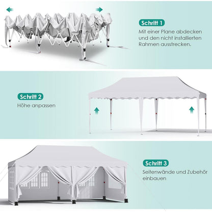 3x6m Faltpavillon wasserdicht mit 6 Seitenwänden & Zubehör