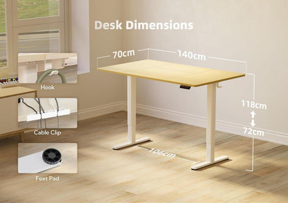 Höhenverstellbarer Schreibtisch Elektrisch 140x70cm Beige