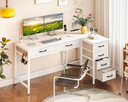 Eckschreibtisch mit Schubladen, L-Form, Steckdose, 126x80 cm