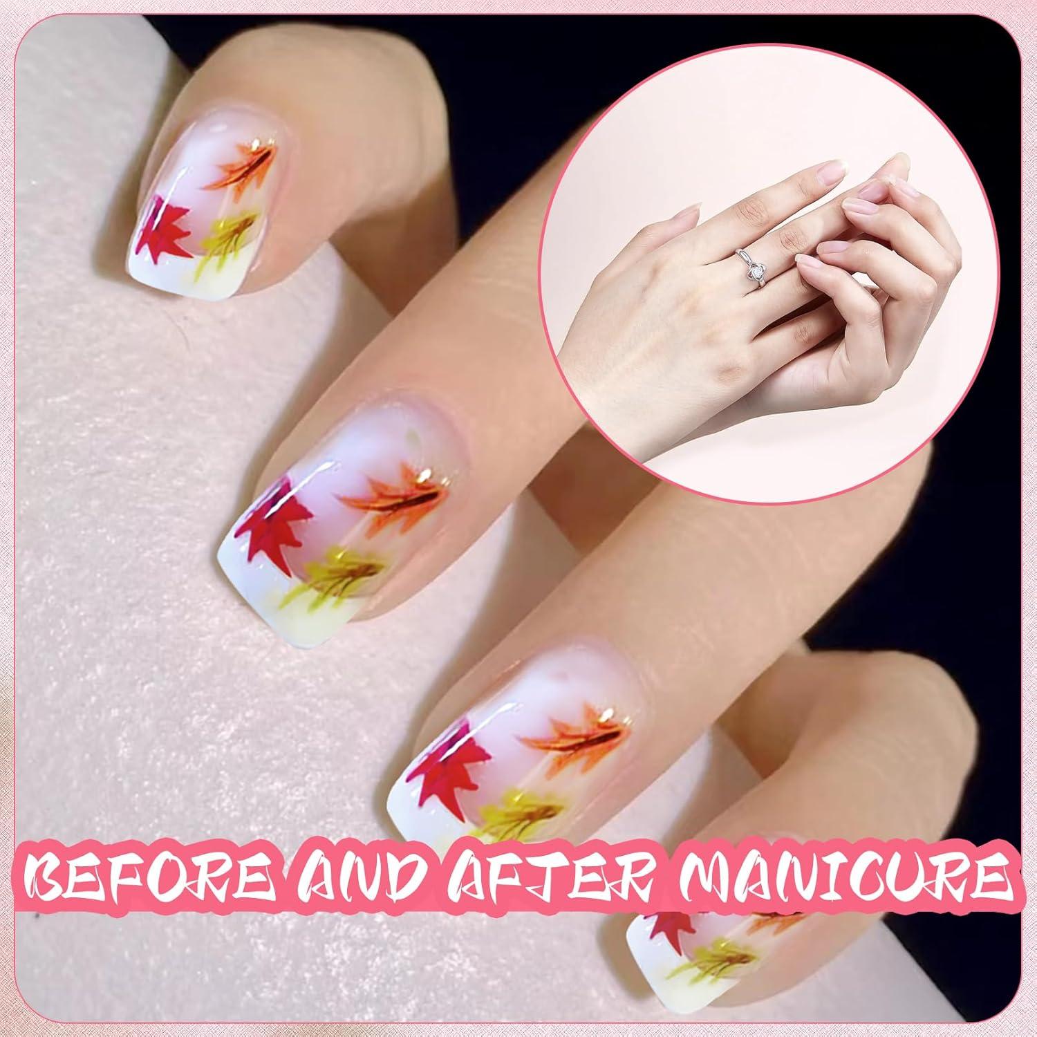 24er Set Herbstdesign Press On Nails mit Jelly Glue, Nagelfeile - DIY Maniküre.Transparente