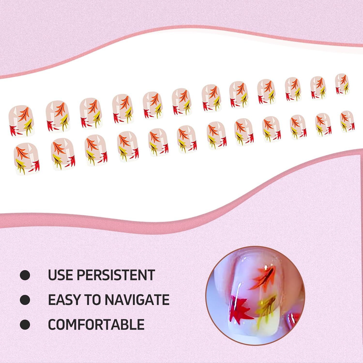 24er Herbst Press On Nails Set mit Jelly Glue Nagelfeile Holzstab