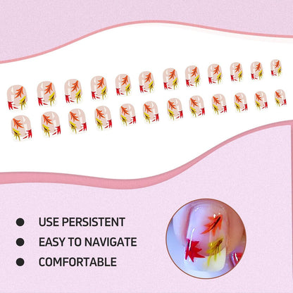 24er Herbst Press On Nails Set mit Jelly Glue Nagelfeile Holzstab