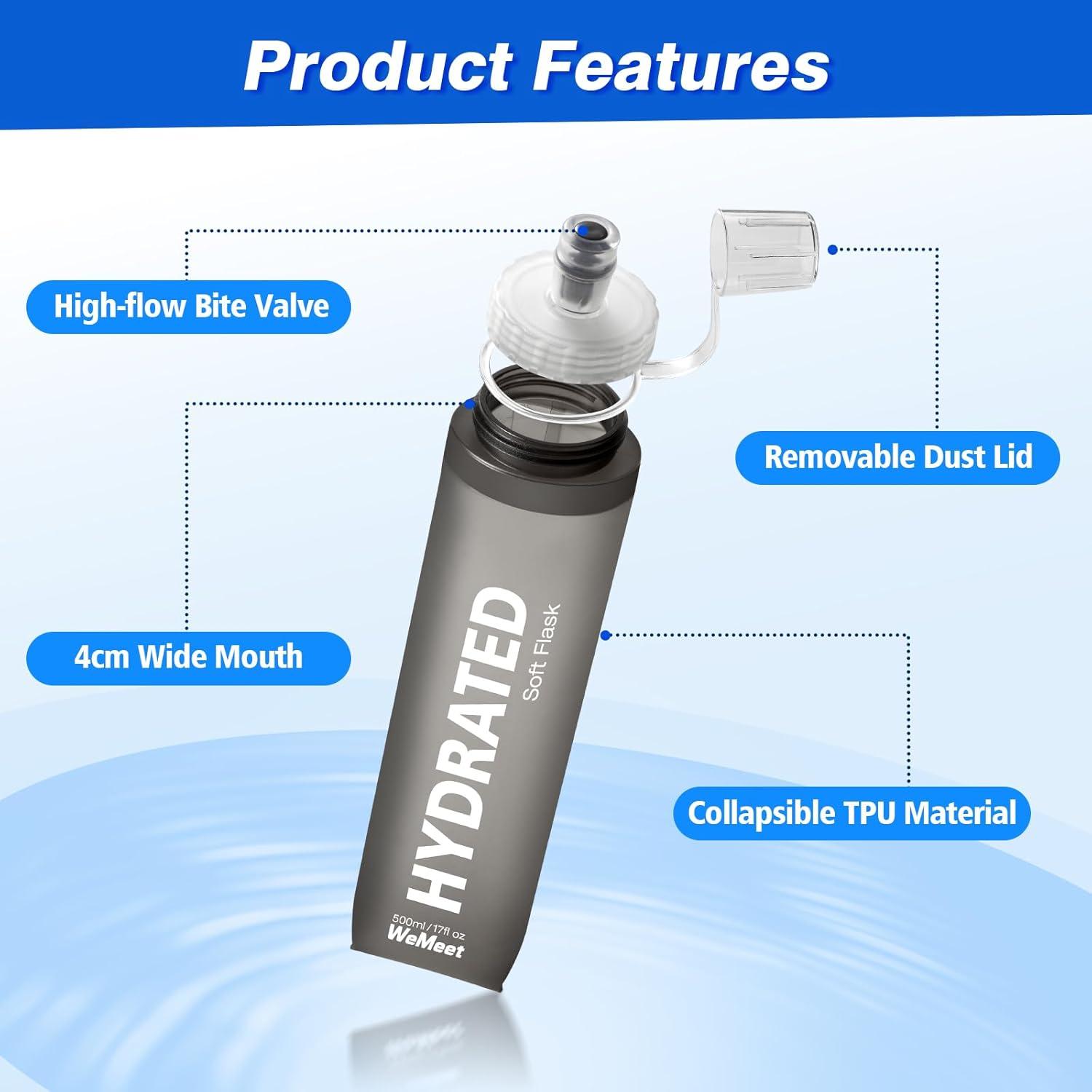 Faltbare Trinkflasche 500ml mit Volumenskala BPA-frei Sportflasche