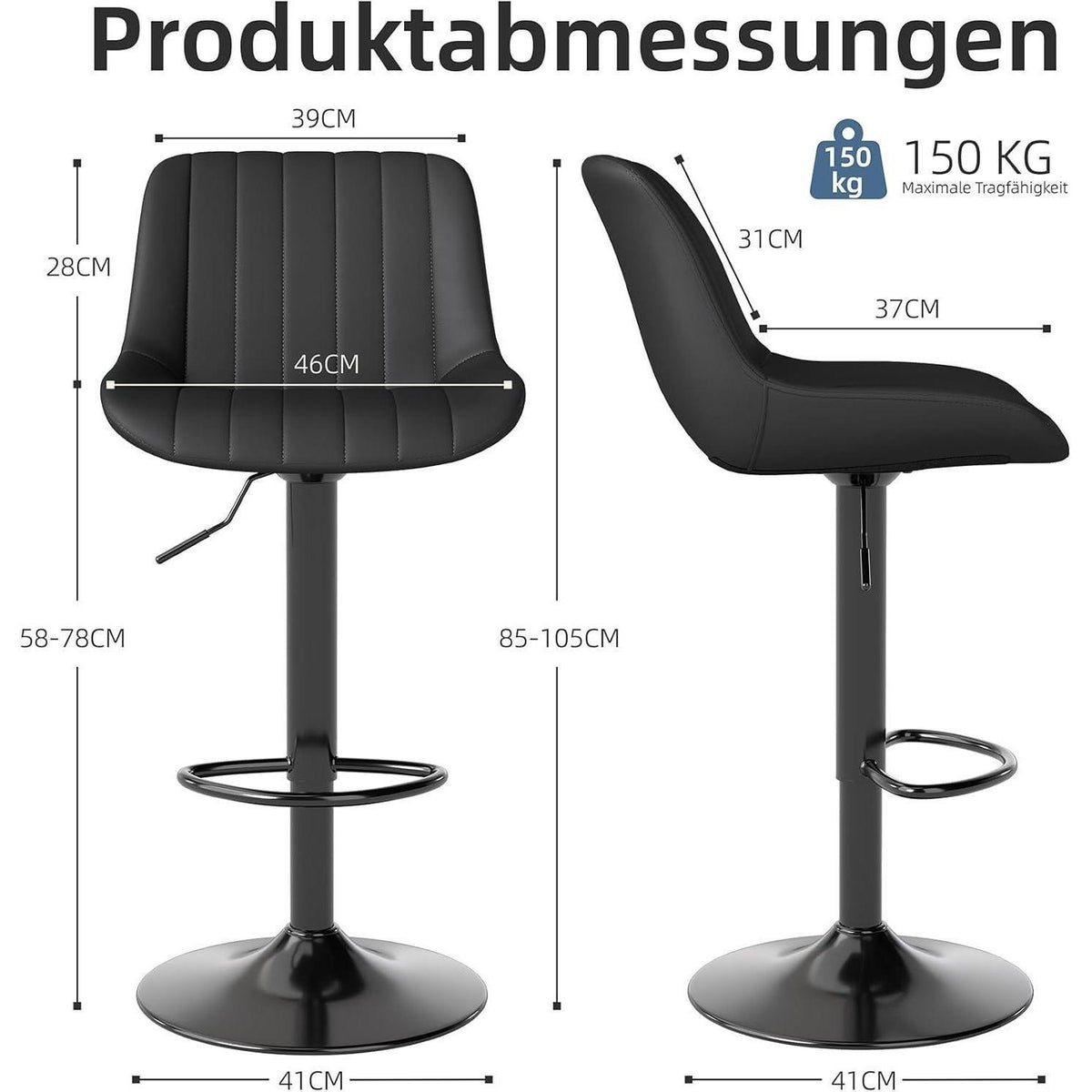 Drehbarer Barhocker mit Lehne, Höhenverstellbar & Komfortabel