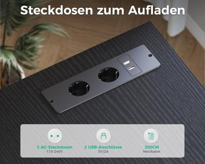 Schreibtisch L Form Stoff Schubladen Aktenschublade USB Steckdose Schwarz