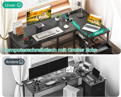 Schreibtisch L Form mit Stoff Schubladen und USB-Anschluss
