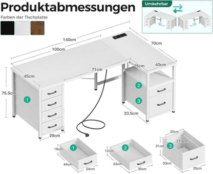 Schreibtisch mit Stoff Schubladen, L