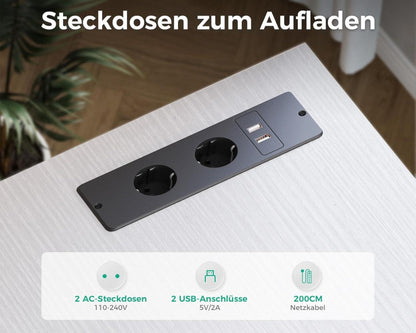 L-förmiger Schreibtisch mit USB-Ladeanschluss und Schubladen, Weiß 140x70cm