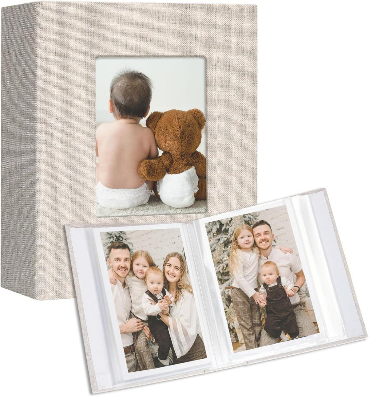 Fotoalbum 2er Pack 10x15 Bilder Leinen Cover Frontfenster Beige